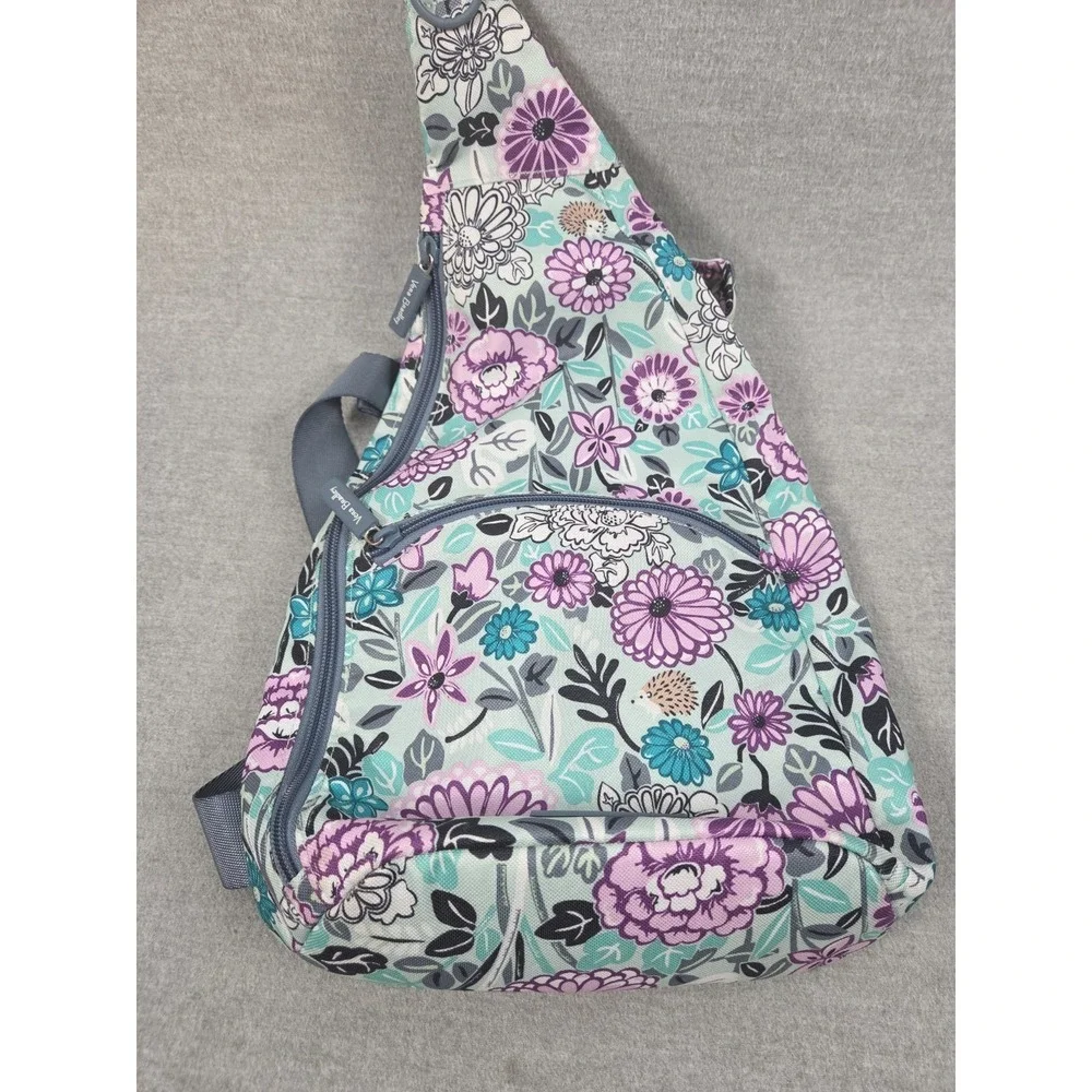 Vera Bradley Sling Backpack Crossbody Teal Purple Floral Travel Pockets Boho